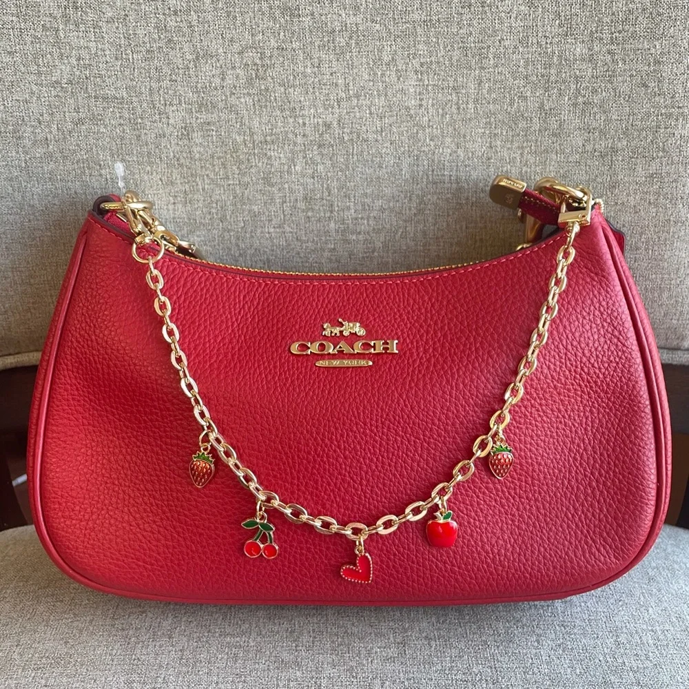 ‼️last one‼️NWT!COACH TERI SHOULDER BAG(COACH CV934)GOLD/BOLD RED Holiday gift - Picture 10 of 16